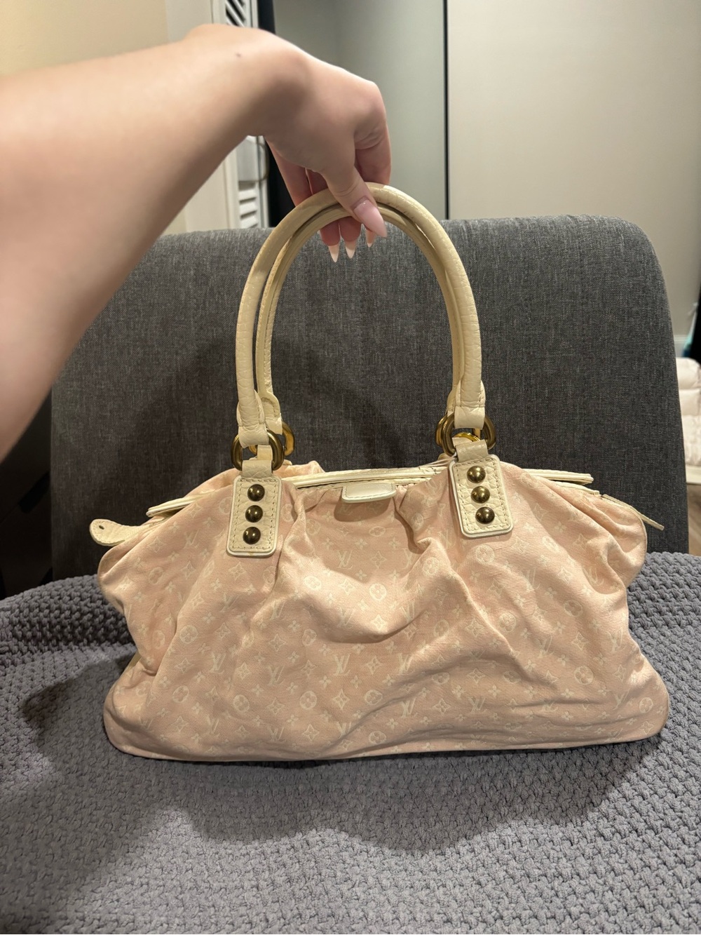 Vintage Louis Vuitton Blush Pink Monogram Canvas Satchel with Cream Handles